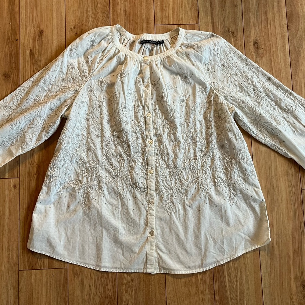 Gudrun Sjoden Cream Embroidered Peasant Blouse SZ Medium